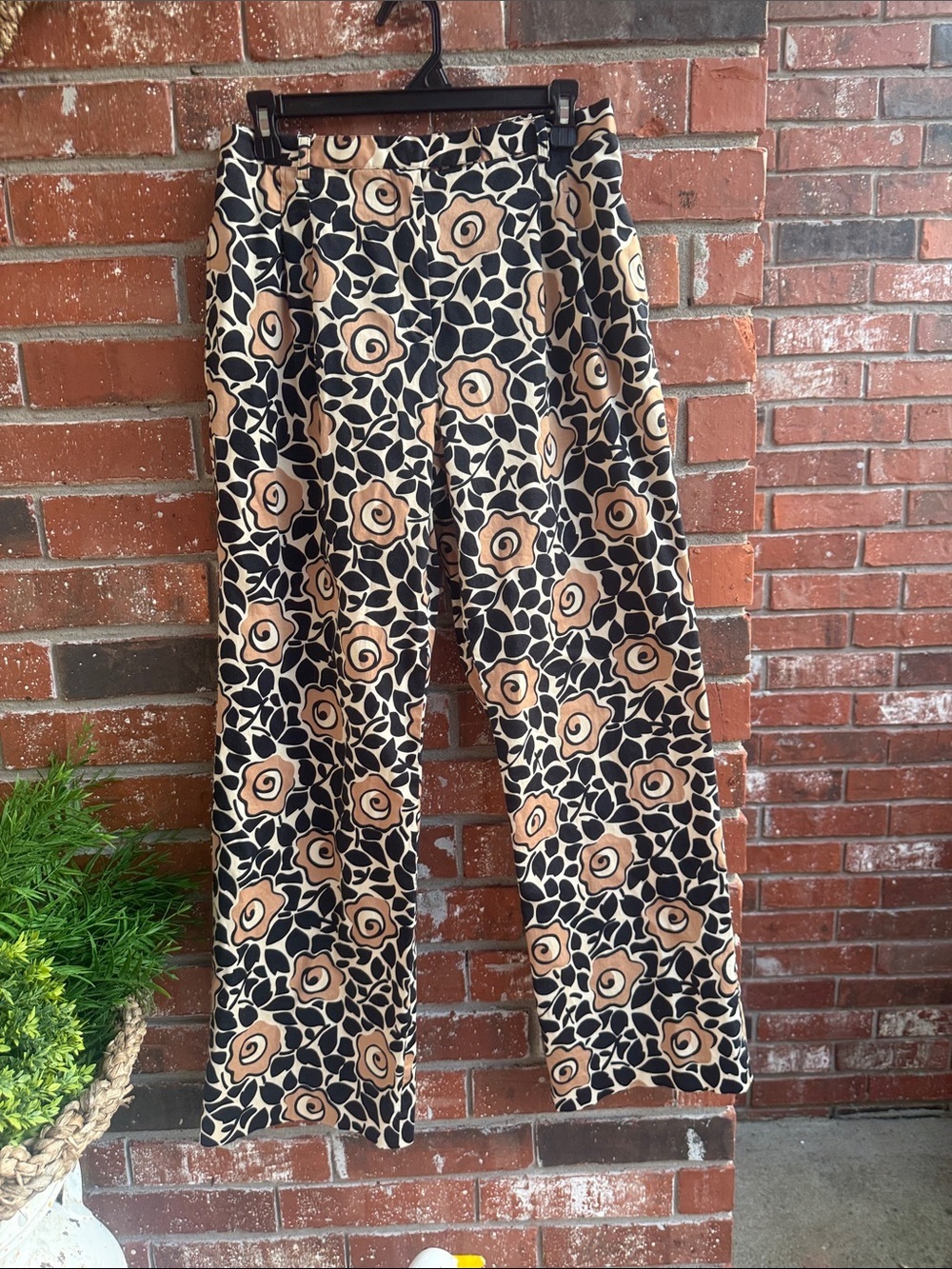 Willi Smith Black Cram and Tan Floral Wide Leg Pants